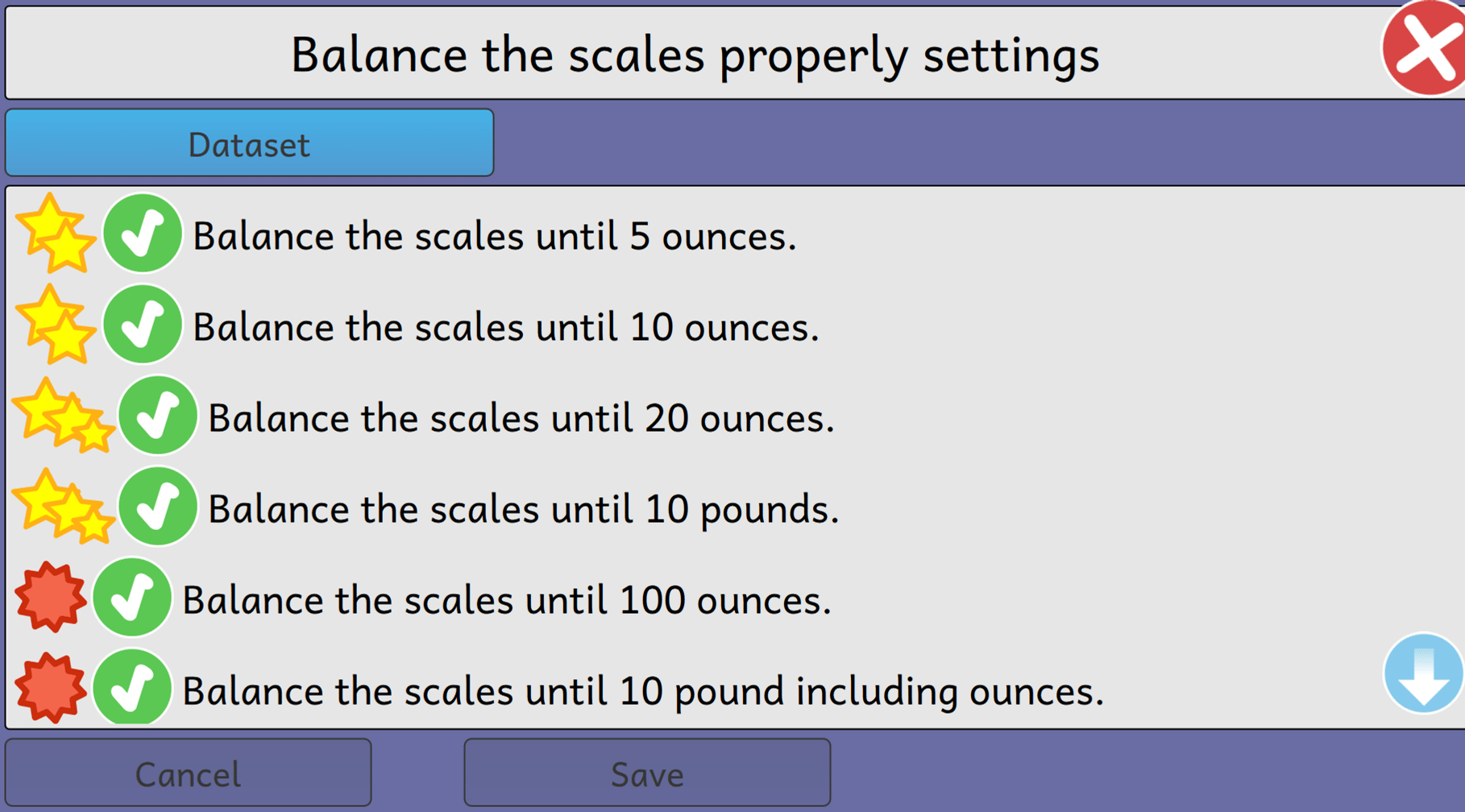 Balance scale with ounce multiple datasets